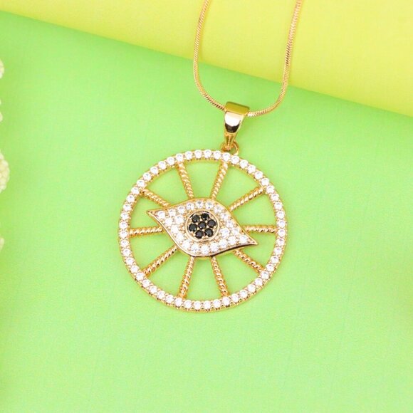 "Sparkling Rose Gold Evil Eye Round Pendant, XPPT1315 - Picture 11 of 12